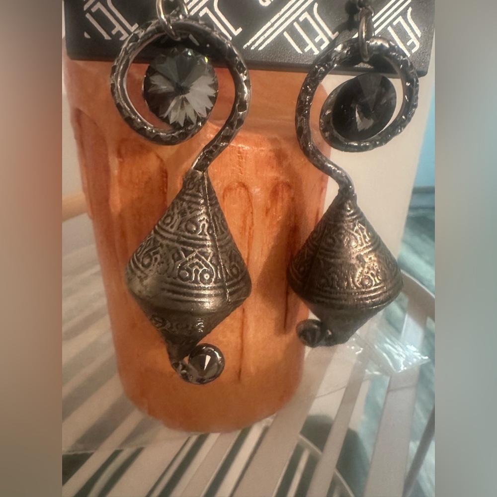 Jeff Lieb Silver, Brass and Black Dangle Earrings